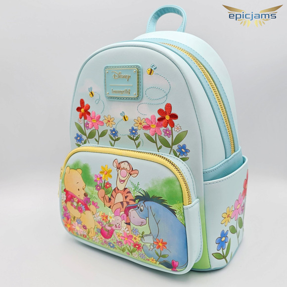 Loungefly Disney Winnie the Pooh Floral Pooh Bear & Friends Blue Mini Backpack - Picture 3 of 9